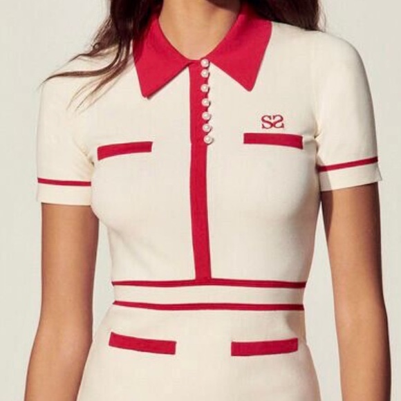 SANDRO Irene Knit Contrast Stripe A-Line Dress - Picture 5 of 5